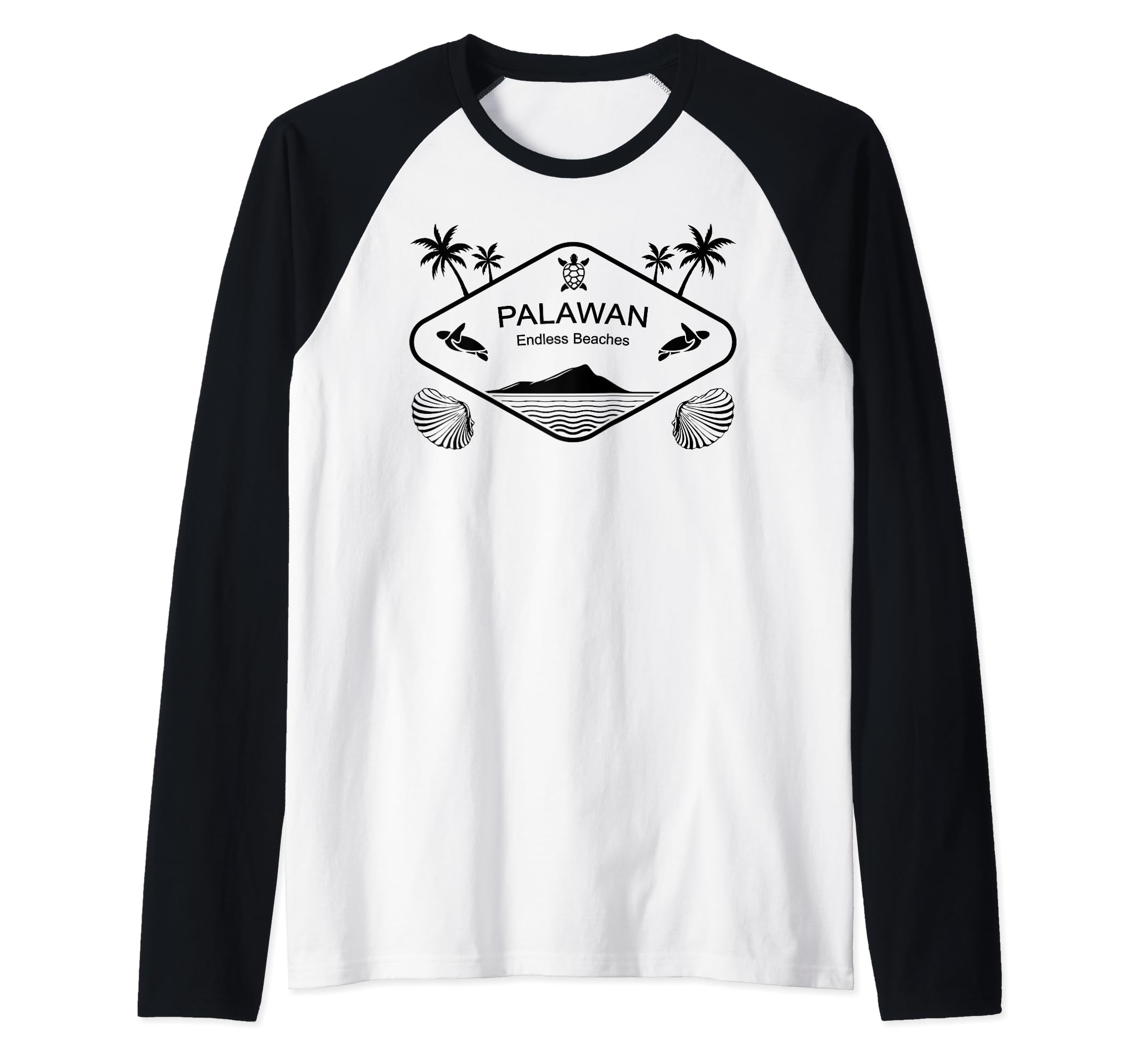 Palawan Palms Sea Turtle Seashell Philippines Island Boracay Raglan Baseball Tee