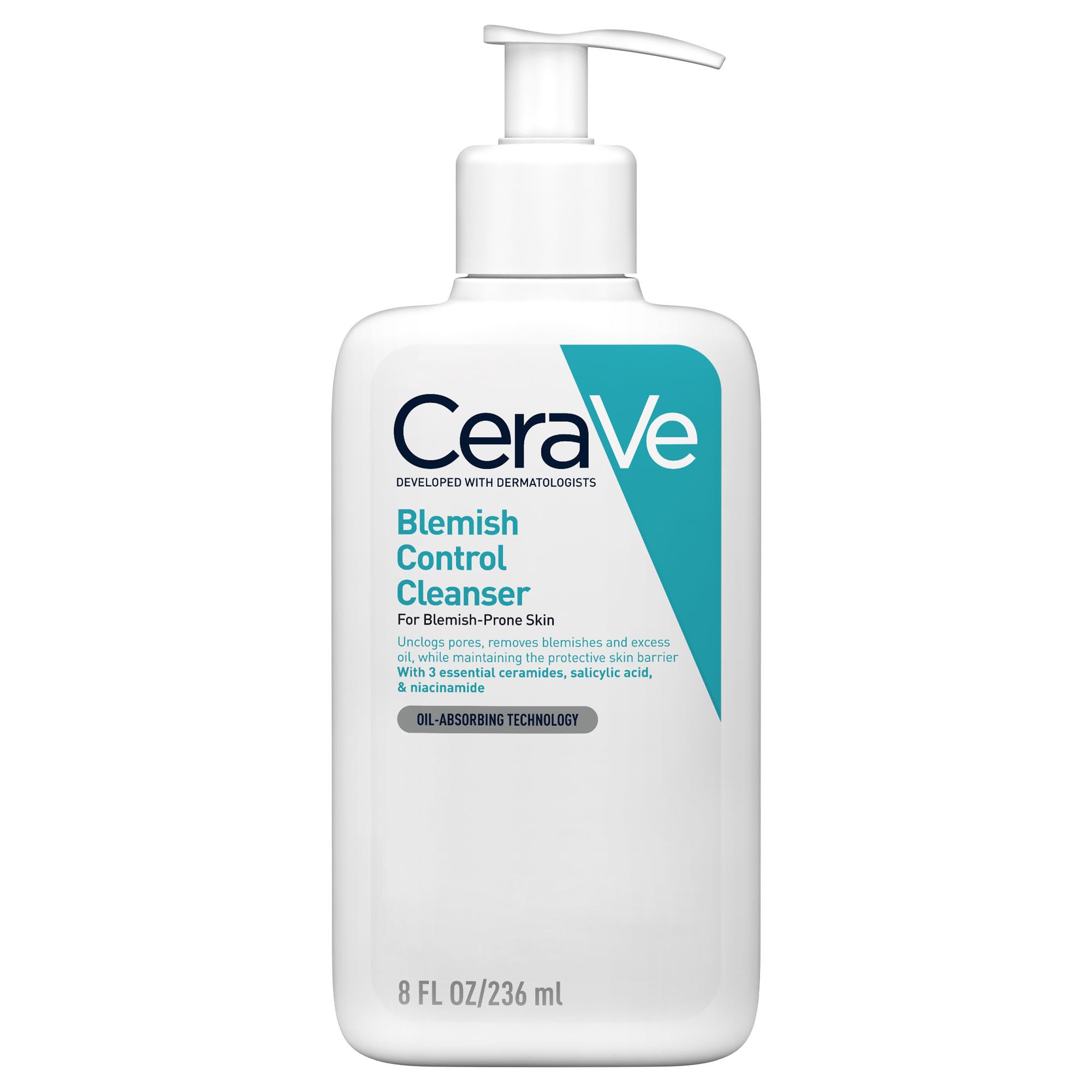 CeraVe Gel Limpiador Control Imperfecciones, Reduce el acné, los Puntos Negros y mejora los Poros, Tratamiento en gel con Ácido Salicílico, Para piel con tendencia acnéica y grasa, 236 ml
