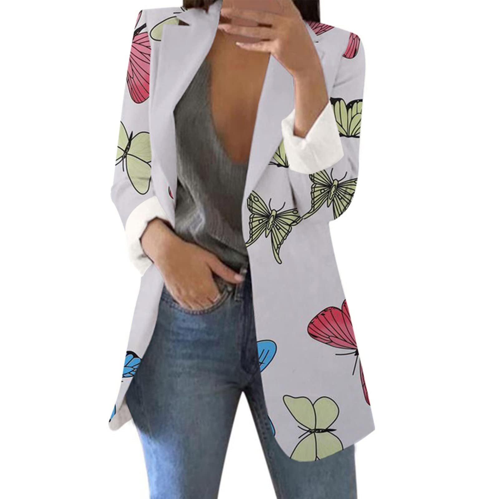 GenericFloral Blazers for Women Long Sleeve Trendy Casual Open Front Printed Dressy Fitted Suit Jackets