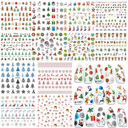 Whaline 12 Sheets Christmas Nail Art Water Transfer Stickers Santa Claus Reindeer Xmas