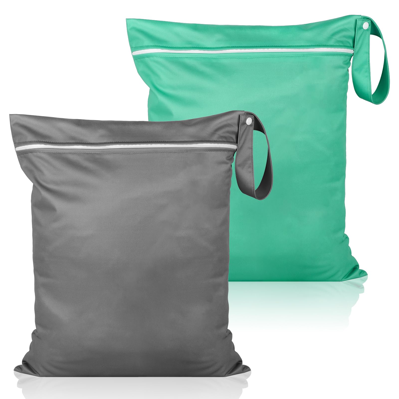 2 Stück Wet Bag, Wiederverwendbar Schmutzige Kleidung Nasstasche, Wasserdichte Wetbag Schwimmsachen mit Reißverschluss, für Baby-Stoffwindeln Sportkleidung Badeanzüge, 40 x 50 cm, Grün/Dunkelgrau