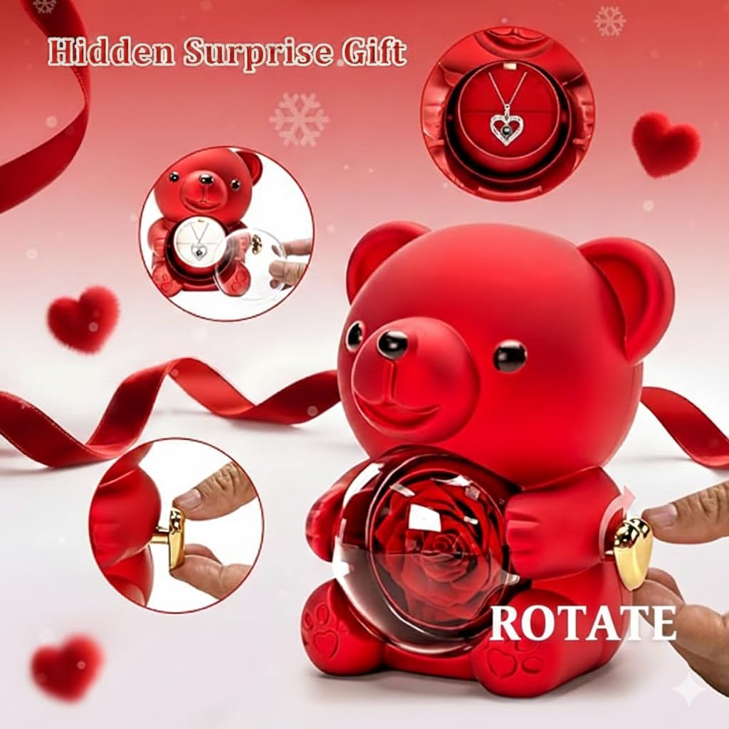 Romantic Teddy Bear Gift with Rose & Necklace - I Love You -4