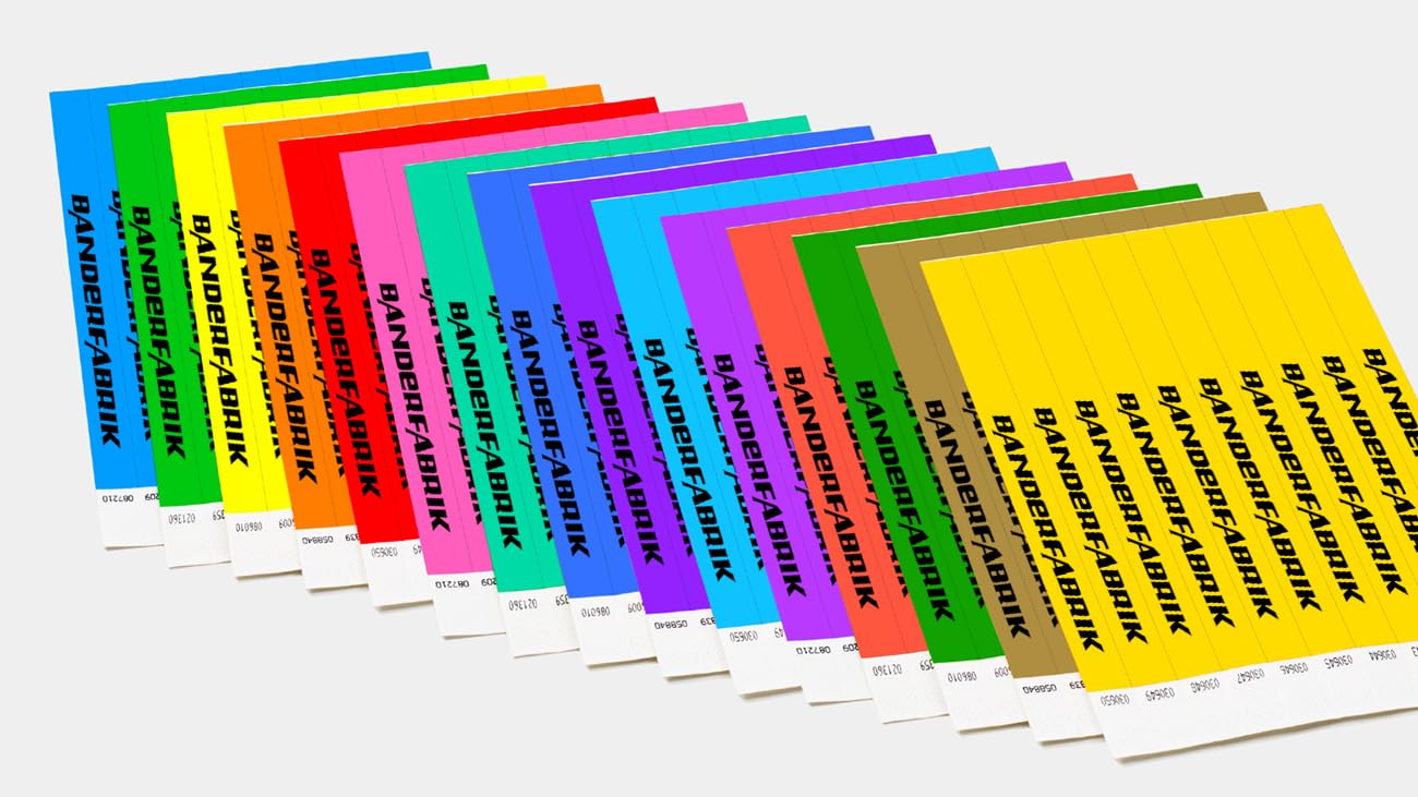 Einlassbänder aus Tyvek Individuell Schwarzer Bedruckte 19 x 255 mm mit Personalisierten Text/Logo - 100 Stück Party Eintrittsbänder - Selbstklebend und Wasserdicht Festival Armbänder