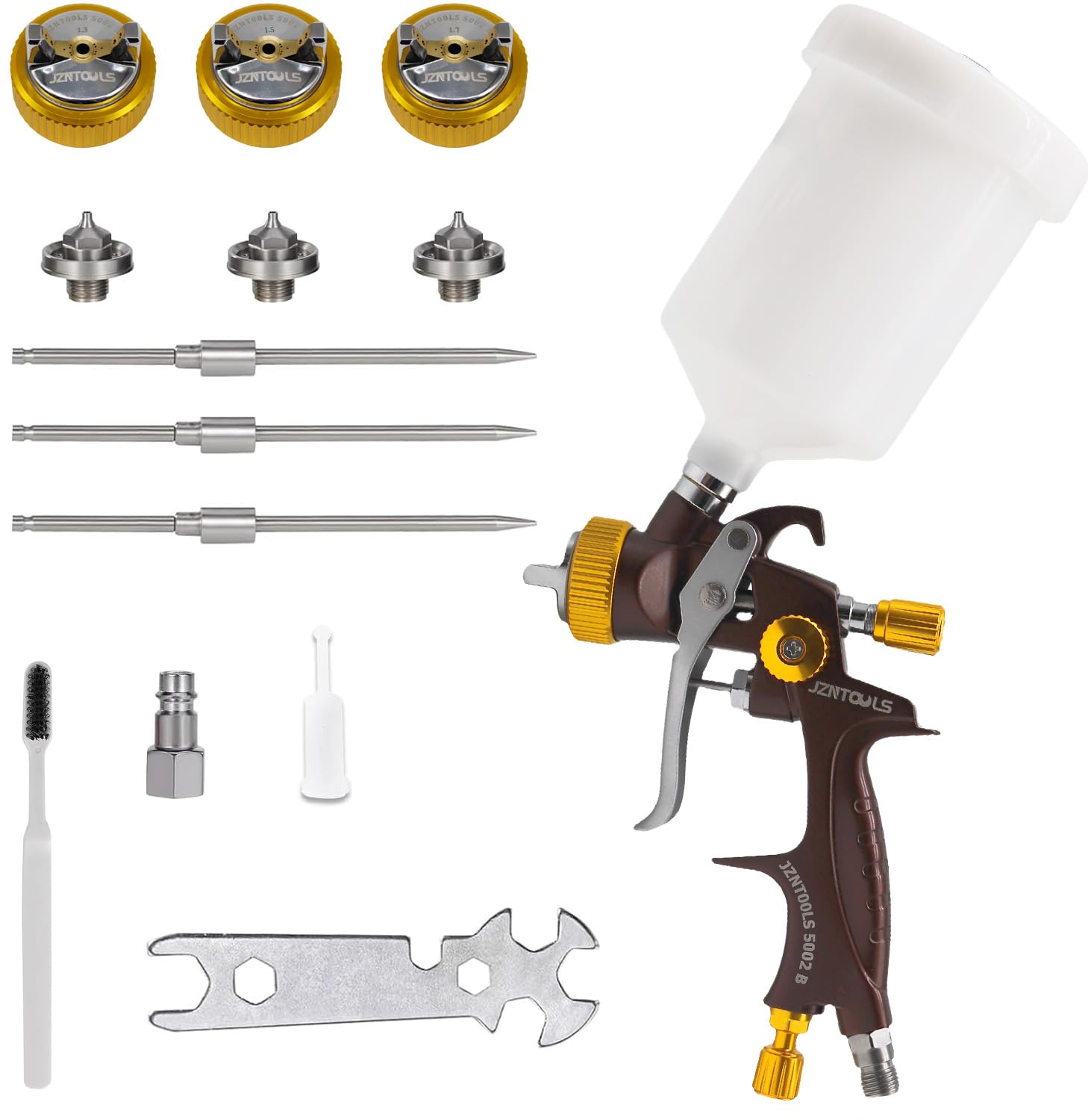 HVLP - Pistola a spruzzo, 1,3 mm, 1,5 mm, 1,7 mm, ugello in acciaio inox, capacità 600 ml, spruzzatore professionale per vernice a gravità, per primer e vernici (1,4 mm, 1,7 mm, 2,0 mm)