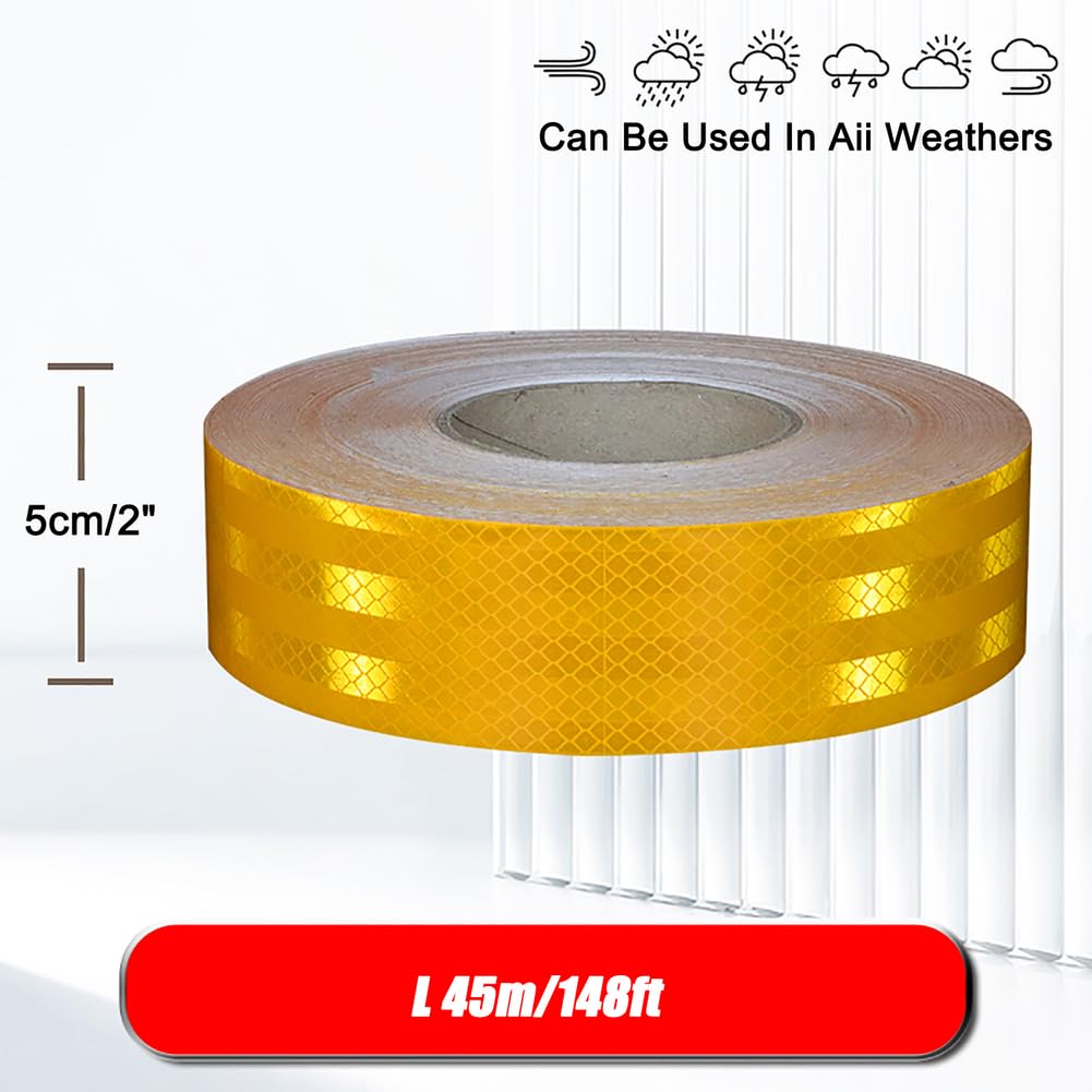 Cinta reflectante de señalización de peligro, Cinta Reflectante Multicolor 5cm X (3-45) m(Yellow,5cm x 45m)
