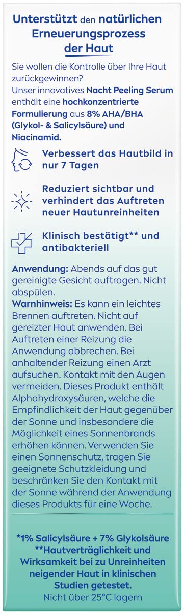 NIVEA Derma Skin Clear Night Peeling Serum (40 ml), serum przeciw pryszczom dla widocznej poprawy wyglądu skóry, oczyszczający i poprawiający wygląd skóry, peeling BHA i AHA z niacynamidem