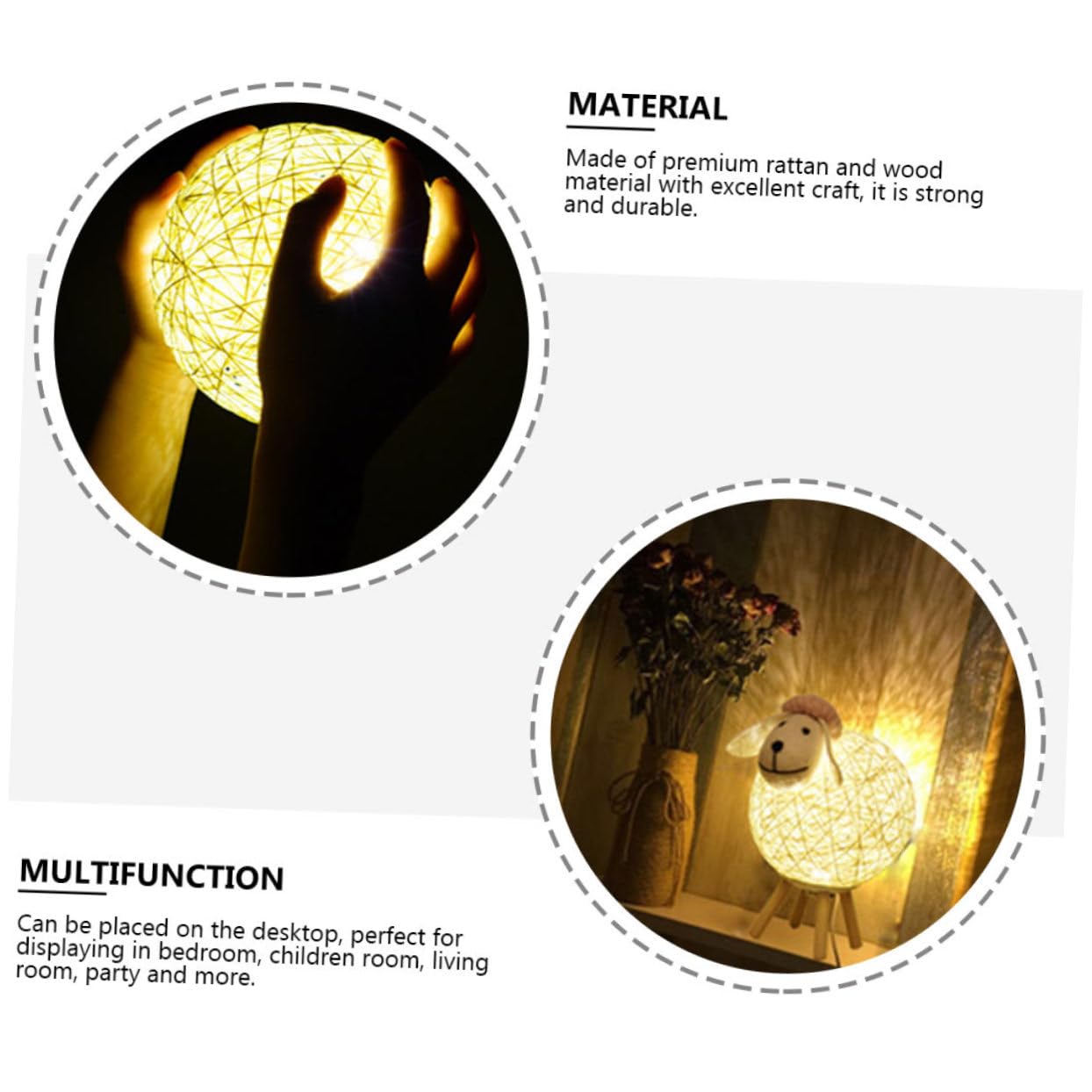 Artibetter 1pc Lamb Night Light Bedside Table Lamb- Shaped Night Light Cute Bedside Lamp Cute Animal Bedside Lamp Yellow Night Light Reading Light for Bed Gift Eye Light Rattan Child Wireless - Image 3
