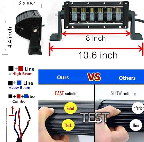 Miniatura 2 de Barra de luz LED de 8 pulgadas de 48 W con haz alto y bajo LED de trabajo combinado de inundación para SUV, ATV, camión, barco (10 pulgadas de 48 W)