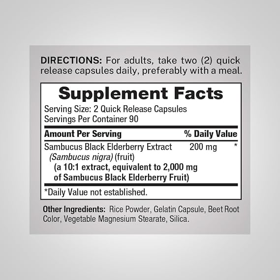 Piping Rock Black Elderberry Capsules | 180 Count