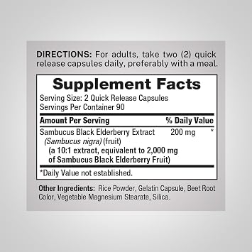 Piping Rock Black Elderberry Capsules | 180 Count