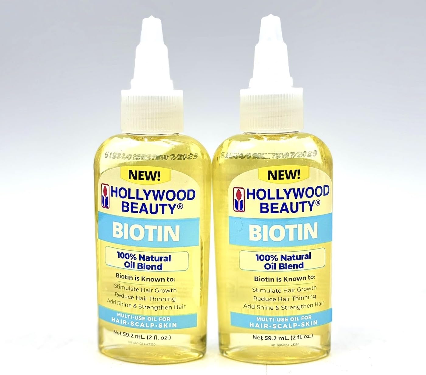 Pack of Two HB Hollywood Beauty Biotin 100% Natural Oil Blend for Hair, Scalp, Skin, and Nails 59.2ml Each