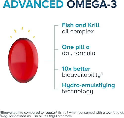 Miniatura 4 de Qunol Complejo avanzado de krill y aceite de pescado Omega 3, 10 veces mejor biodisponibilidad, una dosis de píldora, 250 mg de EPA y DHA, apoya la