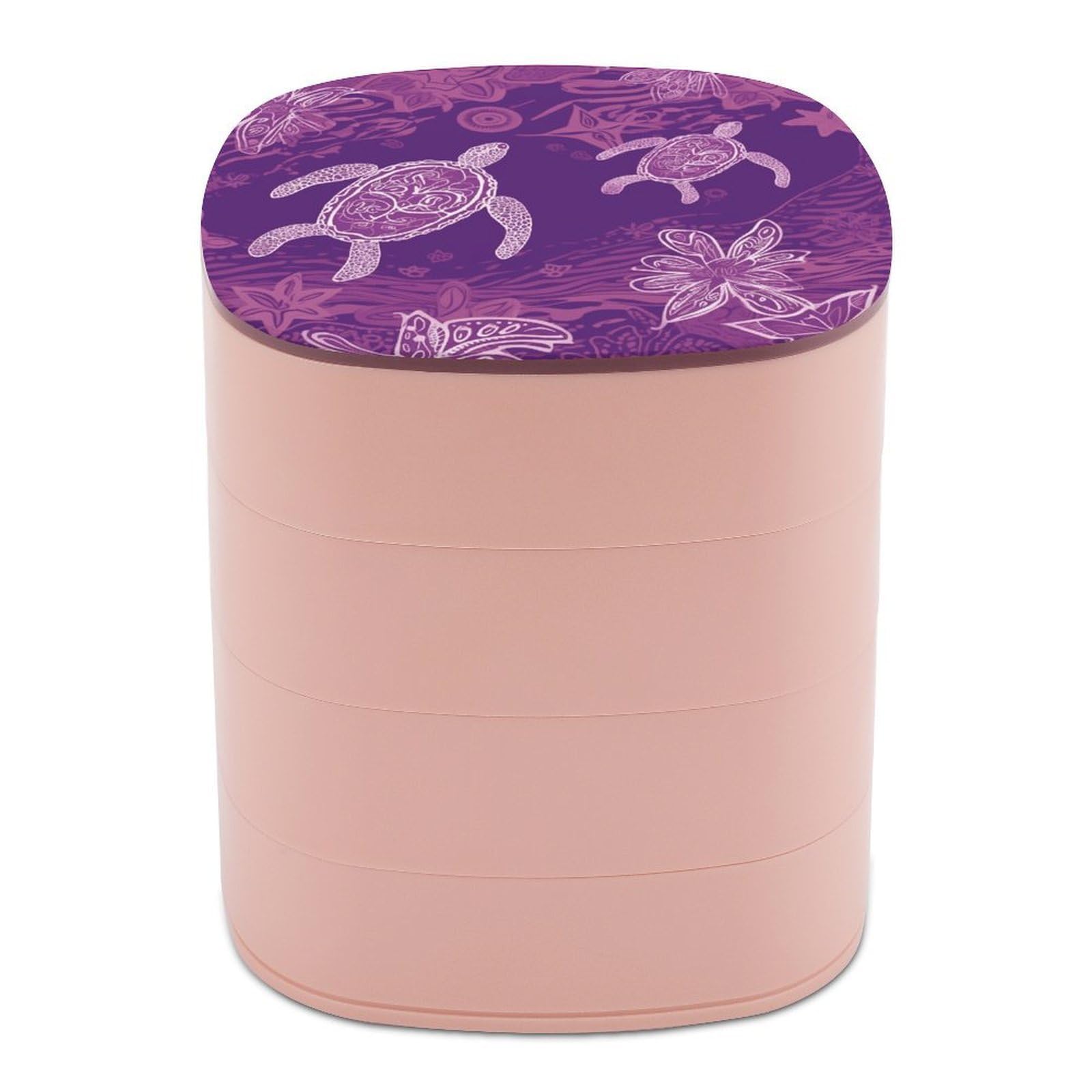VstaDank Hawaii with Purple Sea Turtle Jewelry Case Women Portable Travel Jewelry Box Rotating Jewelry Organizer with Mirror Multi-Layer Necklace Ring Earring Storage Box for Bracelets Rings
