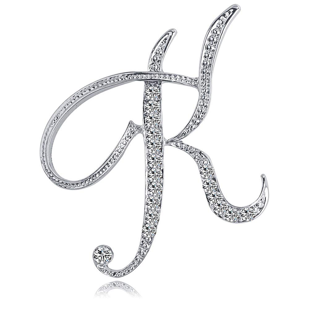 ETHOONLetter Brooch Pins Initial Personalized Crystal Rhinestone Brooch Crafts Silvery A-Z