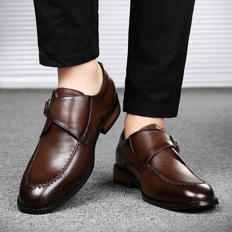 Men's Monk Oxford Dress Shoes Anti-Slip Non Slip Resistant Prom Wedding Slip-on Uniform Genuine Leather Round Toe2