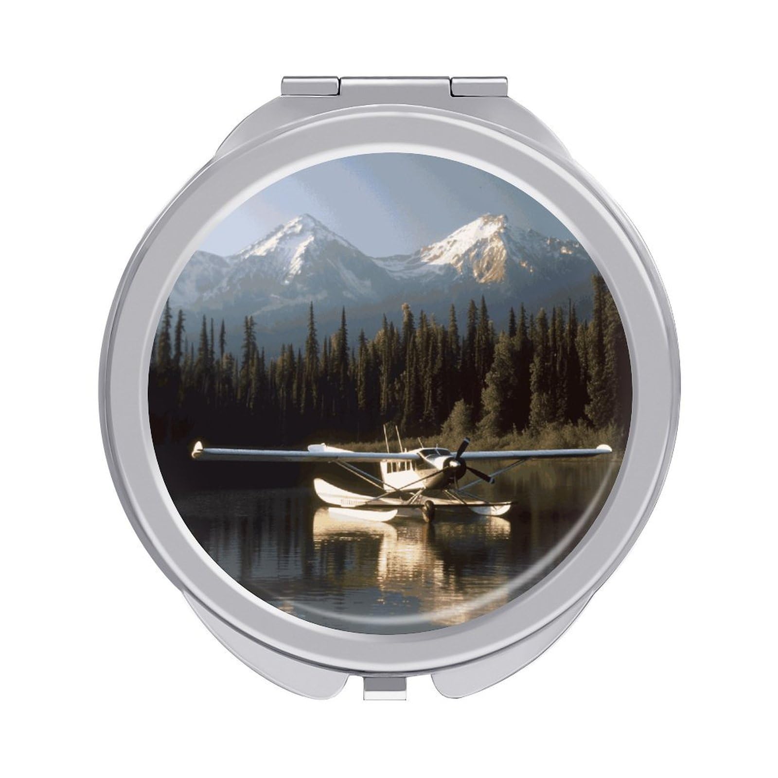 VstaDank Airplane on Lake Compact Mirror for Purses Round Fashion Travel Makeup Mirror 2X /1x Magnifying Double Sides Mini Mirrors Portable Pocket Mirrors for Handbag Purse Women Gift