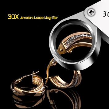 Jewelers Loupe Magnifier Pocket Foldable 30x 21mm Jewelry Eye Magnifying Glass Magnifier for Jewelers Gems Diamonds Plants Coins Stamps Antiques and More