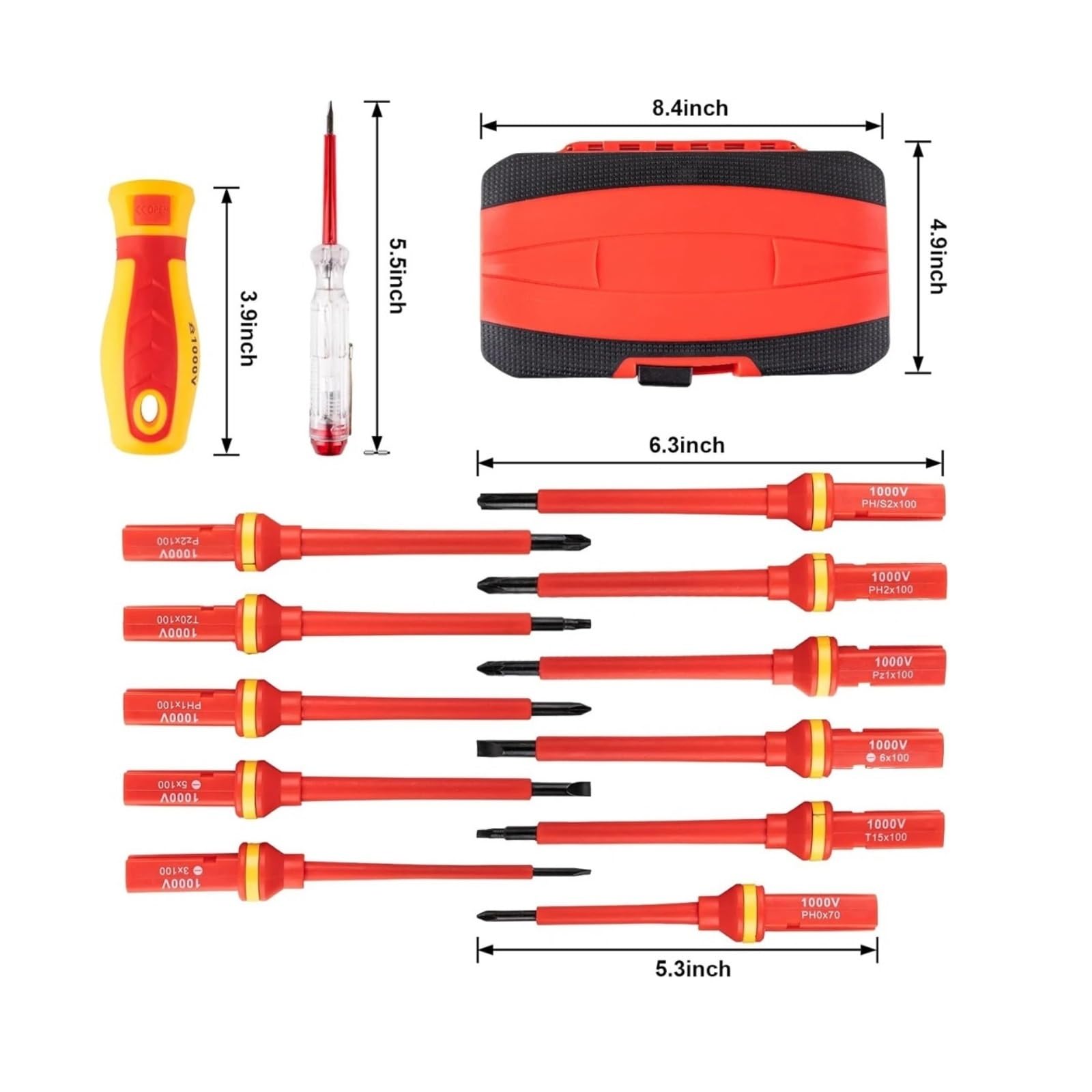 Tester di tensione Para punte Pozidriv Torx a taglio Phillips in acciaio S2 isolato da 1000 V Set di prolunghe(13 pcs combo)