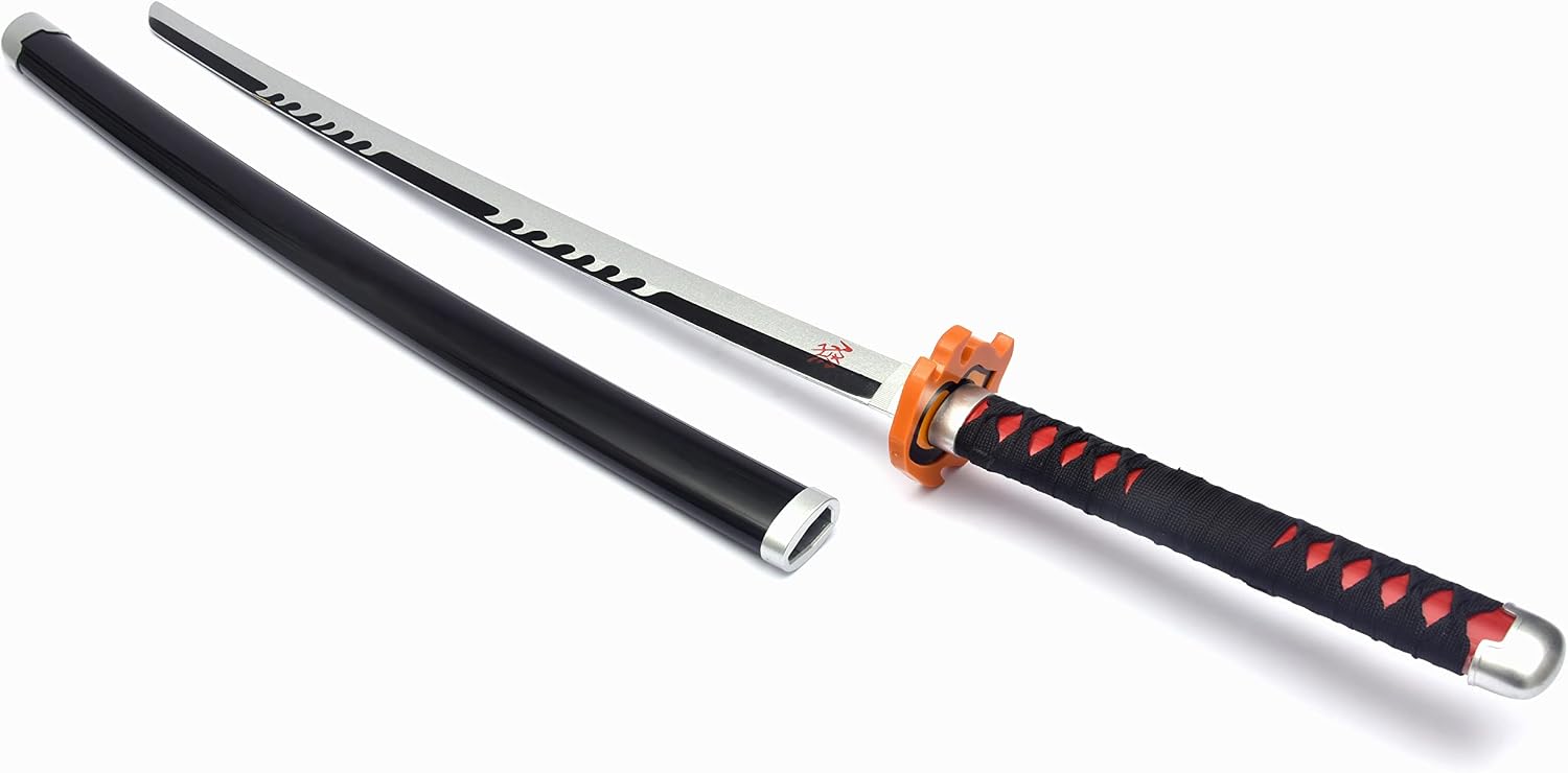 Demon Slayer Sword 41inch,with Display Stand and Belt, Rengoku Sword/Tanjiro Sword/Zenitsu Sword/Anime Original Texture,for Demon Slayer Cosplay and Collection,Various Styles Available image 5