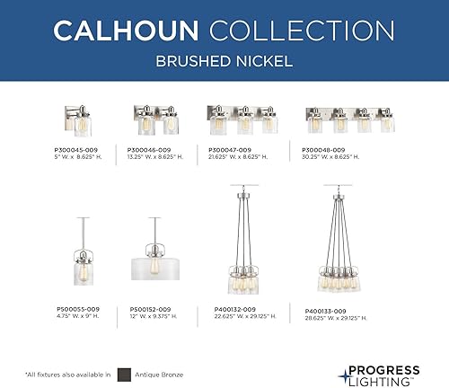 Miniatura 17 de Calhoun Collection - Lámpara de baño de cristal transparente con 3 luces, níquel cepillado