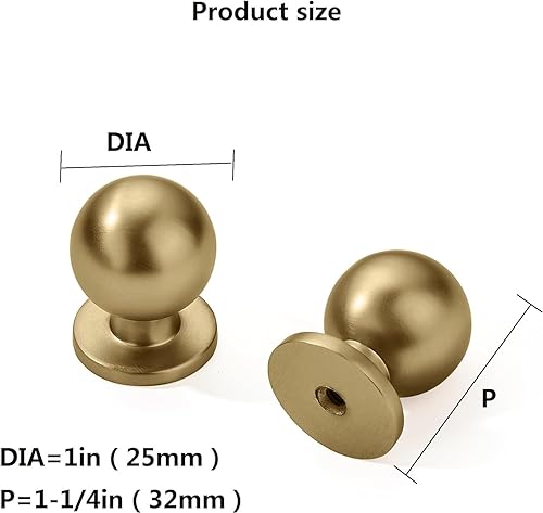 Miniatura 65 de khtumeware - Paquete de 10 pomos redondos de 1 pulgada (25 mm) de diámetro, acabado de latón antiguo, pomos de bola para alacena