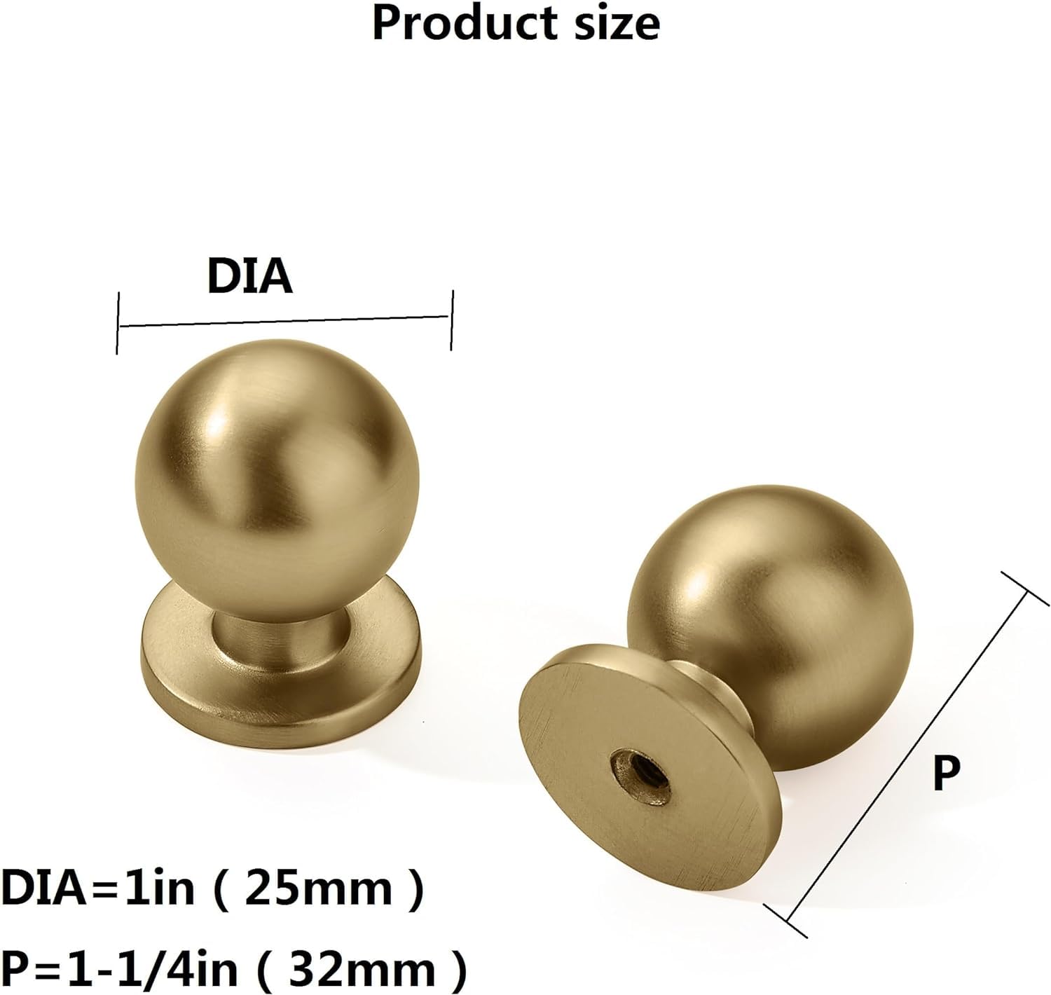 Round Brushed Brass Cabinet Knob - 88222, 1 in (25 mm) — KHTUMEWARE