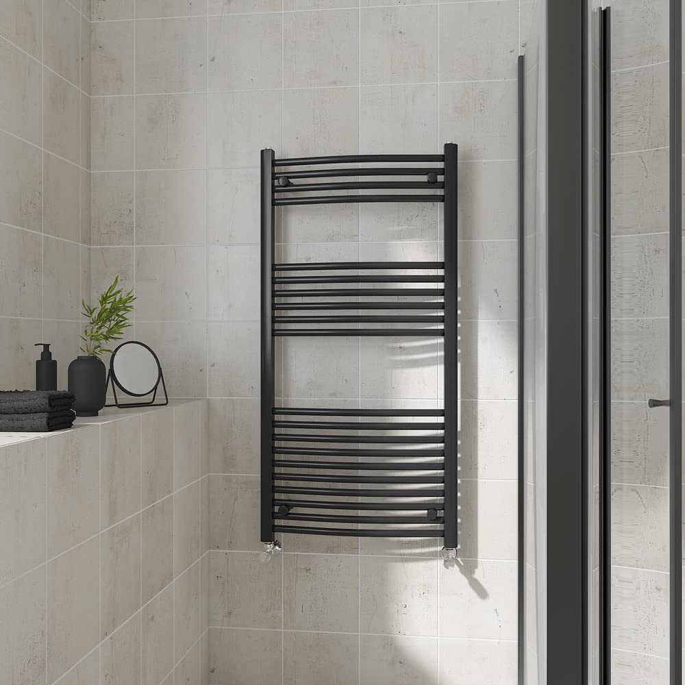 Warmehaus Curved Heated Towel Rail Black Bathroom Radiator 1200x600mm