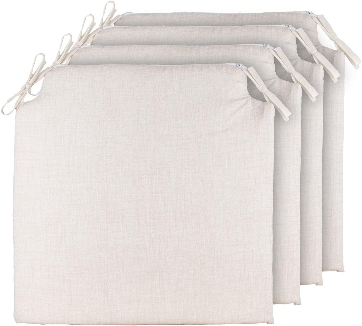 TIENDA EURASIA® Pack 4 Cojines para Sillas - Estampados Lisos con 2 Cintas de Sujeción - Ideal para Interiores y Exteriores - 40 x 40 x 3 cm (Crudo)