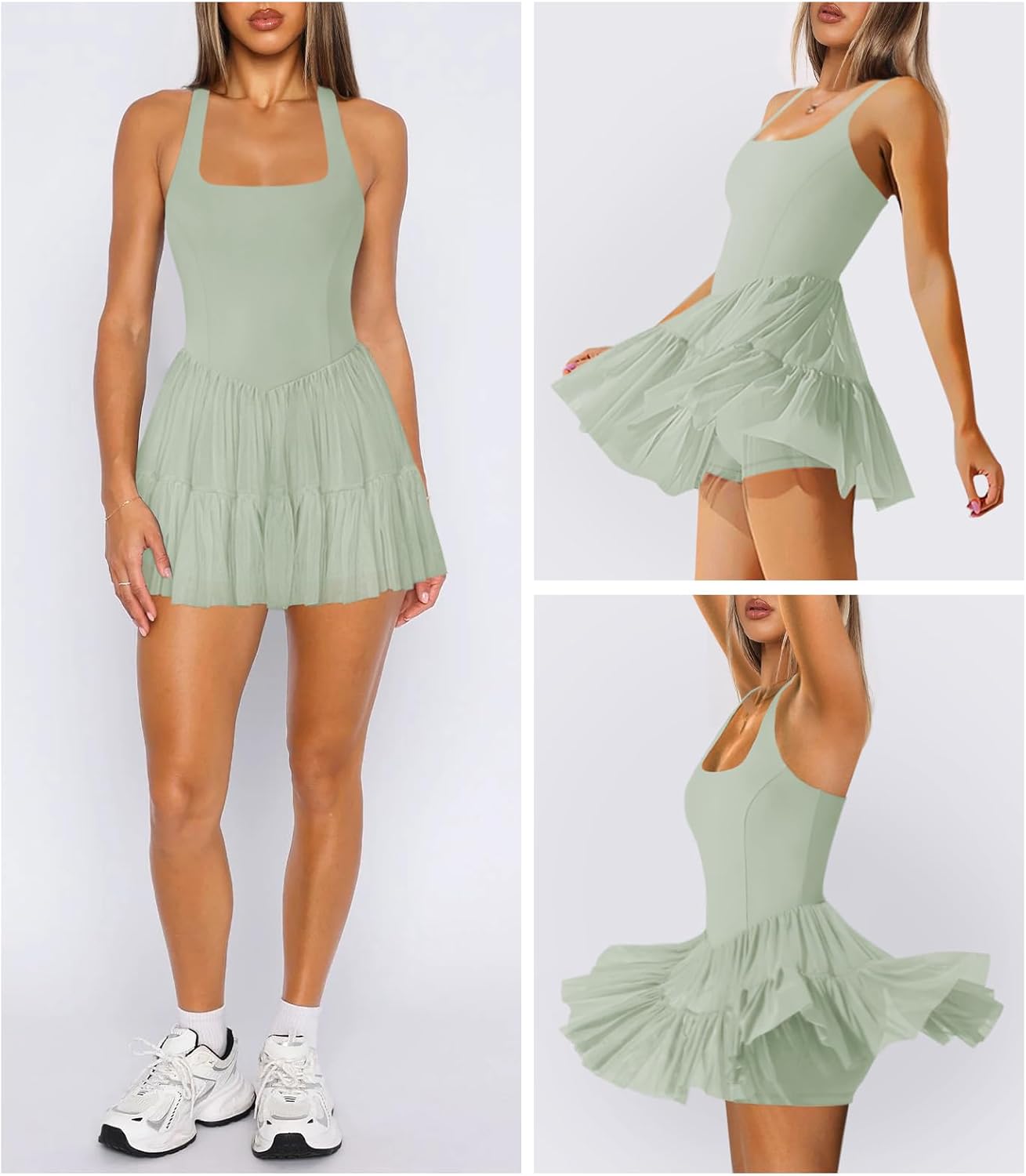 Women's Tennis Flowy Pleated Ruffle Athletic Dress for Women Halter Neck Sleeveless Mini Golf Dress with Shorts Pocket - Image 3
