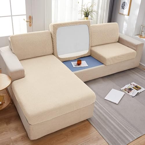 Wear-Resistant Universal Sofa Cover, Stretch Couch Cushion Slipcovers Replacement, Anti-Slip L Shape Sofa Covers, Chaise Lounge Slipcover Jacquard Fabric (Beige,Large Triple Seat Cover) #TOP20