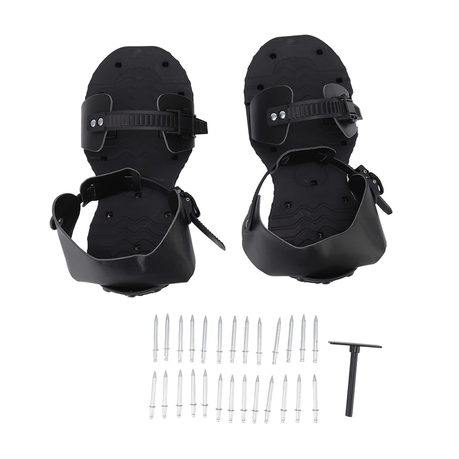 Yuecoom 1 Pair Garden Spike Sandals, Heavy Duty Lawn Aerating Sandals with Spikes Spike Sandals PU Lawn Aerator Shoes Grass Aerator Tool for Yard Garden Plants Health Black