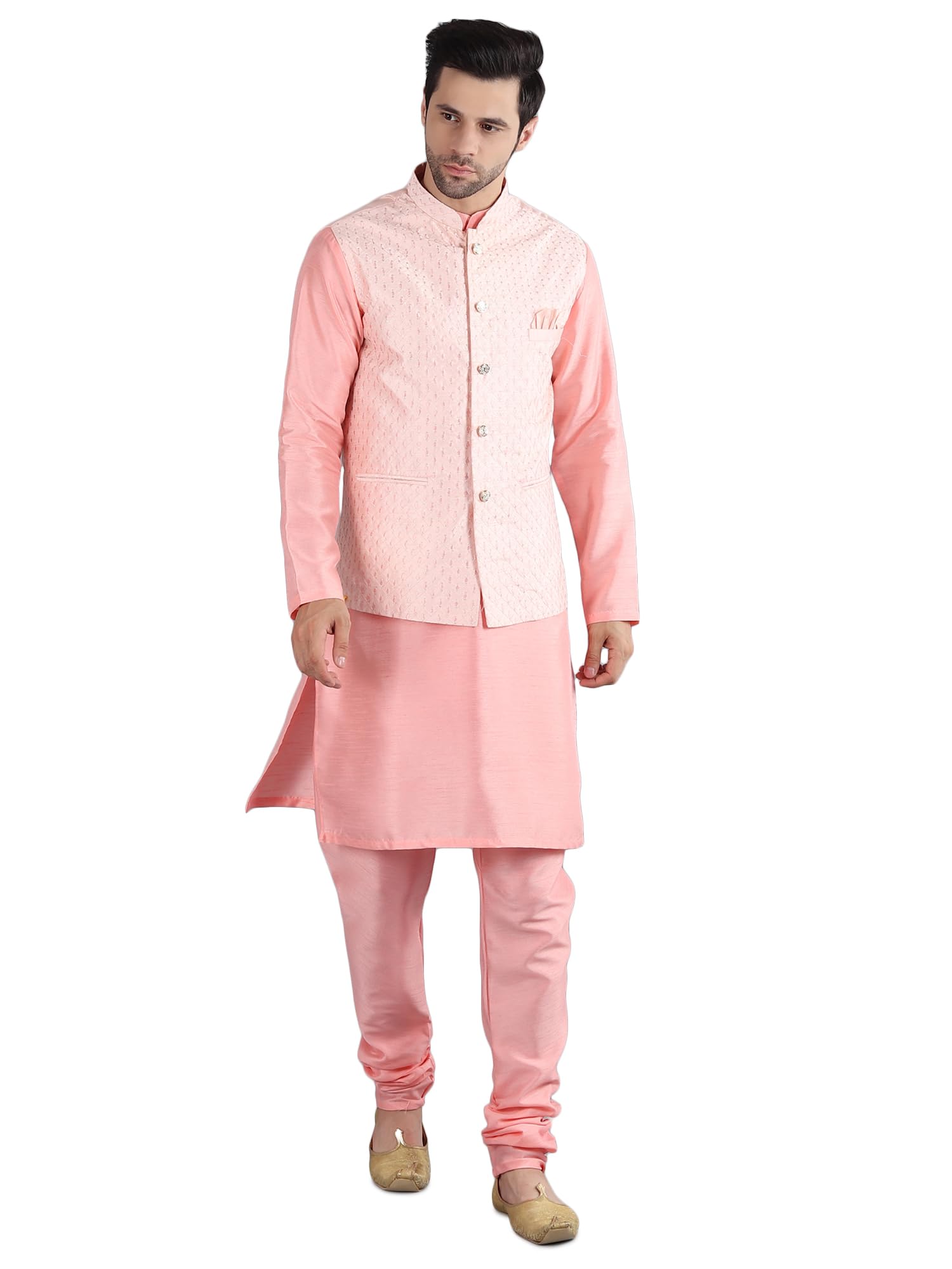 uri and mackenzie Men's Silk Blend Kurta Pajama with Designer Ethnic Nehru Jacket/Modi Jacket-picture-13