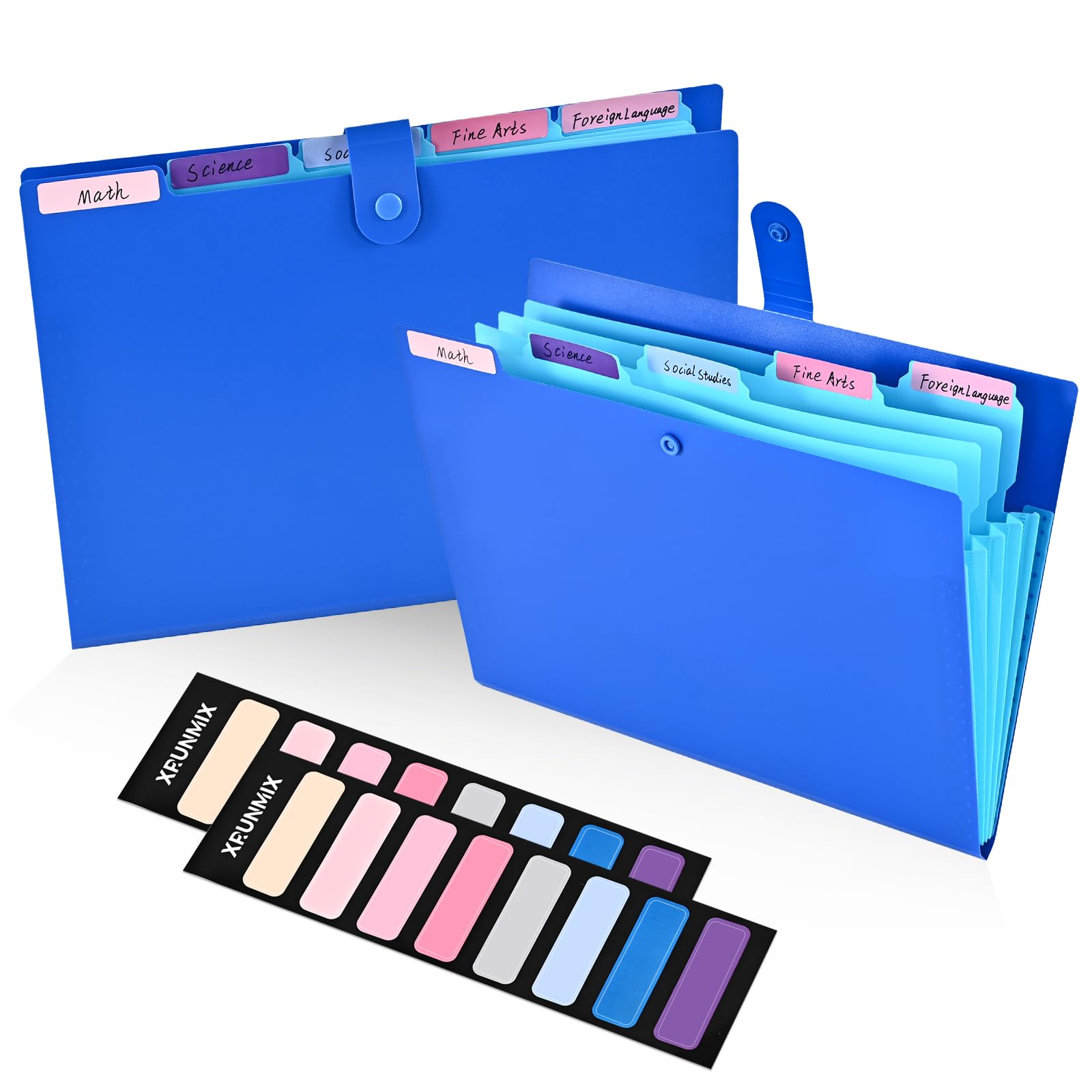 5 Tabs-Expanding File-Folder, 5 Pockets Accordion-File-Organizer, A4/US Letter Size Paper Documents Receipt Organizer Accordian Filing Folder for Classroom, Home, Office and Travel (Blue-2 Pack)
