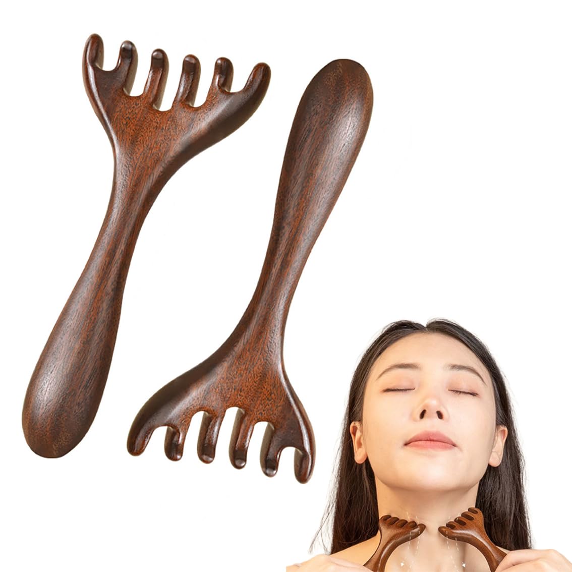 FANXIYA Natural Sandalwood Comb, Anti-Static and Anti-Frizz, Gua Sha Massage Tool for Scalp and Body, Unisex Hair Stimulator for Relaxation (A1x2)