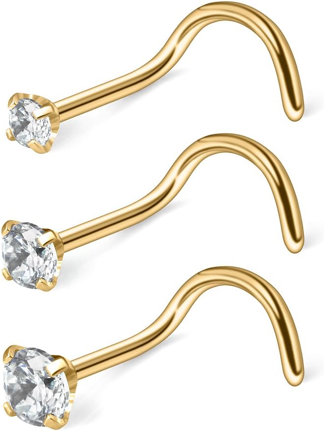 Ruifan 20G Surgical Steel Diamond Cubic Zirconia Crystal Nose Twist Screw Ring Piercing Jewelry