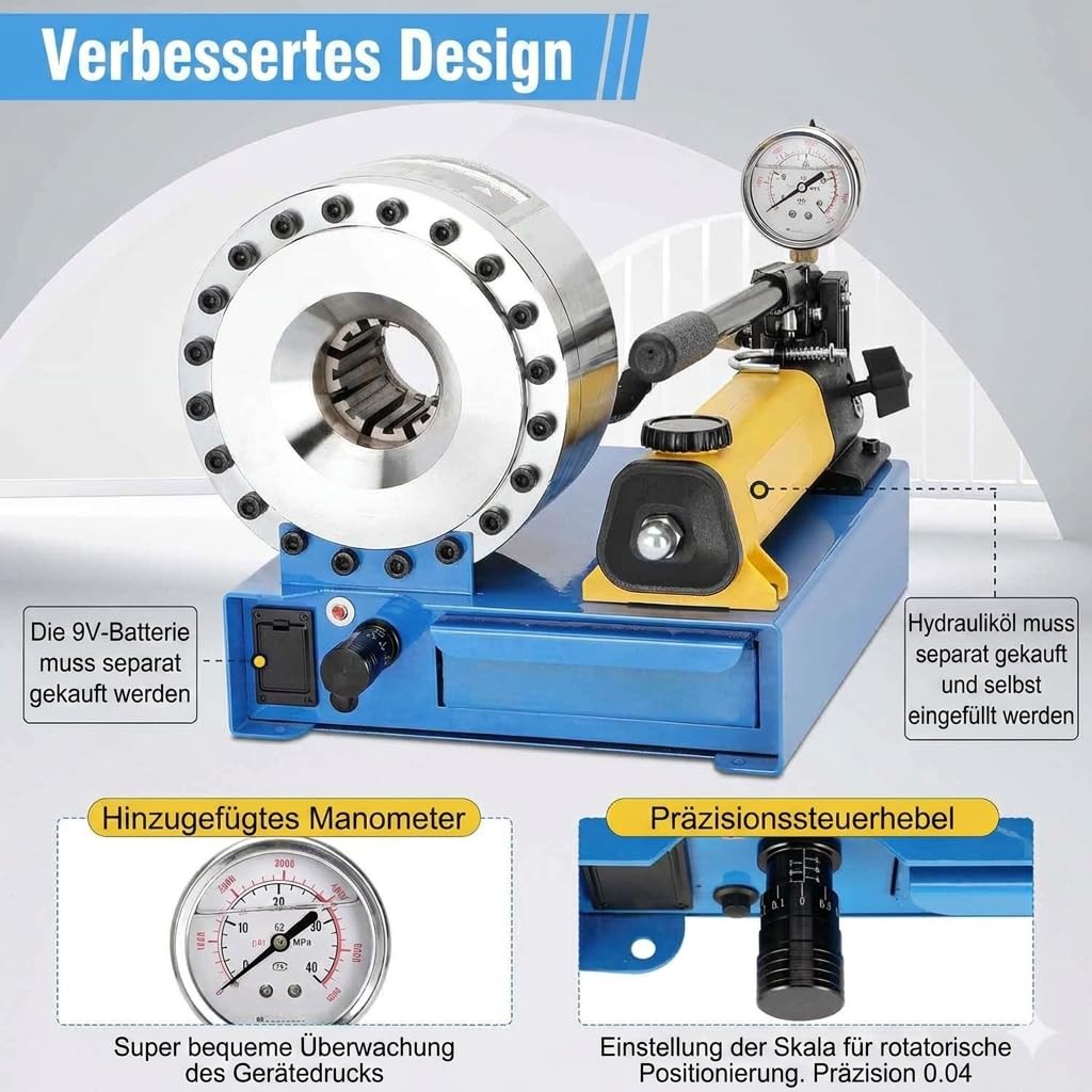 Kit crimpatrice per tubi oleodinamica Professionale | Forza 2000kN | 8 Matrici (10-30mm²) per Tubi R1/R2 da 1/4" a 1" | Crimpatrice per Riparazioni Auto, Agricole e Industriali | Certificato CE.