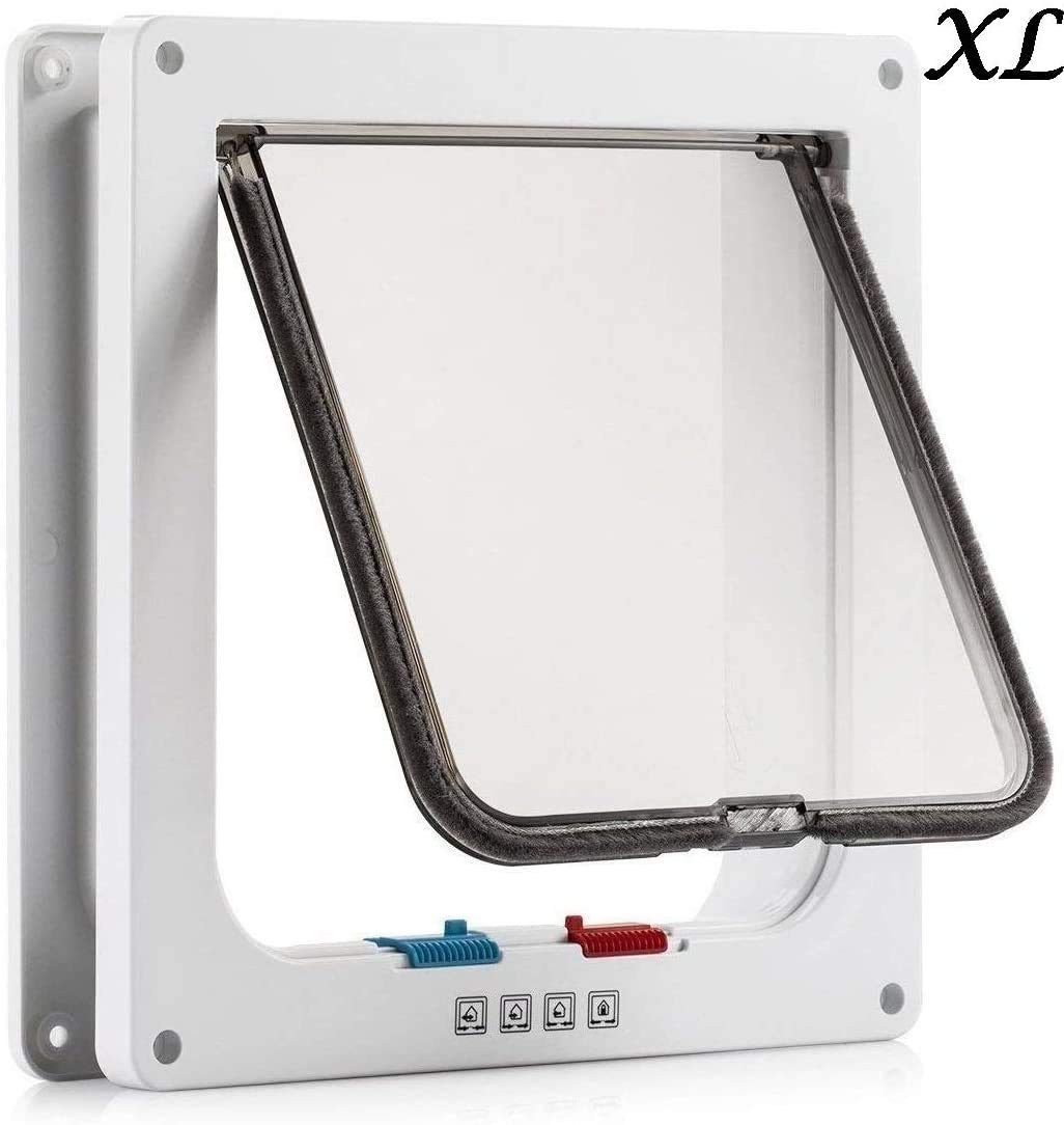 Puerta para Gato con Cierre magnético de 4 vías, Puerta para Mascotas para Gatos y Perros pequeños, Puerta para Gatos con túnel XL Blanco 20 x 22 x 5.5 cm