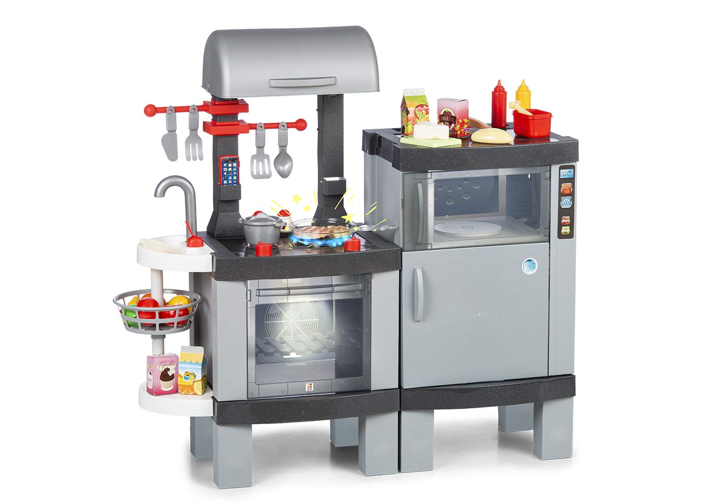 Chicos - Cocina de Juguete Cooking Plus 2en1 | Barbacoa Infantil con Efecto de Cocina Real: Los Alimentos cambian de Color Cuando se cocinan en el fogón LED | Incluye 31 Accesorios (85110)