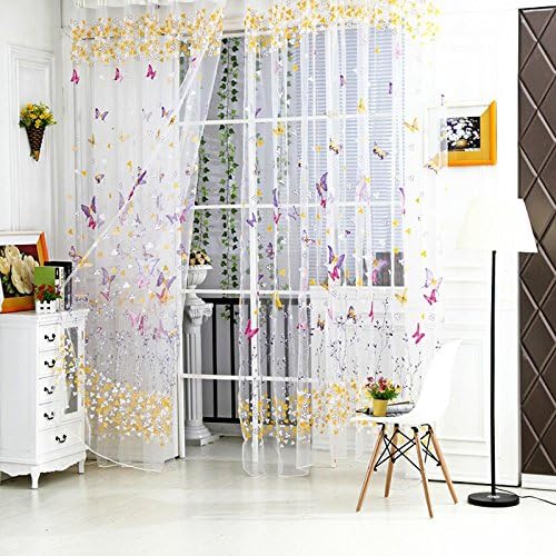 Ecoolbuy Butterfly Floral Tulle Voile Window Curtain Green Fashion Romantic Beautiful -- Hot Pink 100*200