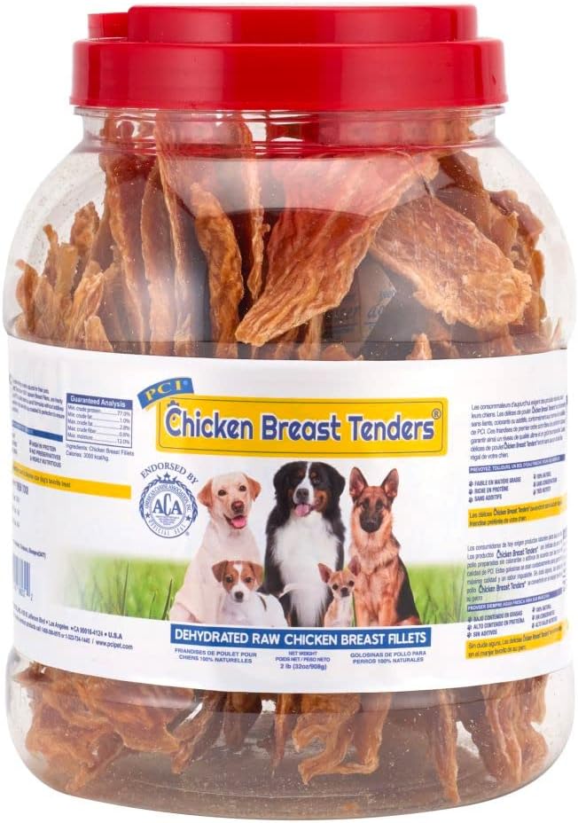 Pet Center Inc. Chicken Breast Tenders Raw Dehydrated Chicken Breast Fillets Dog Treats, 2 Pound Container