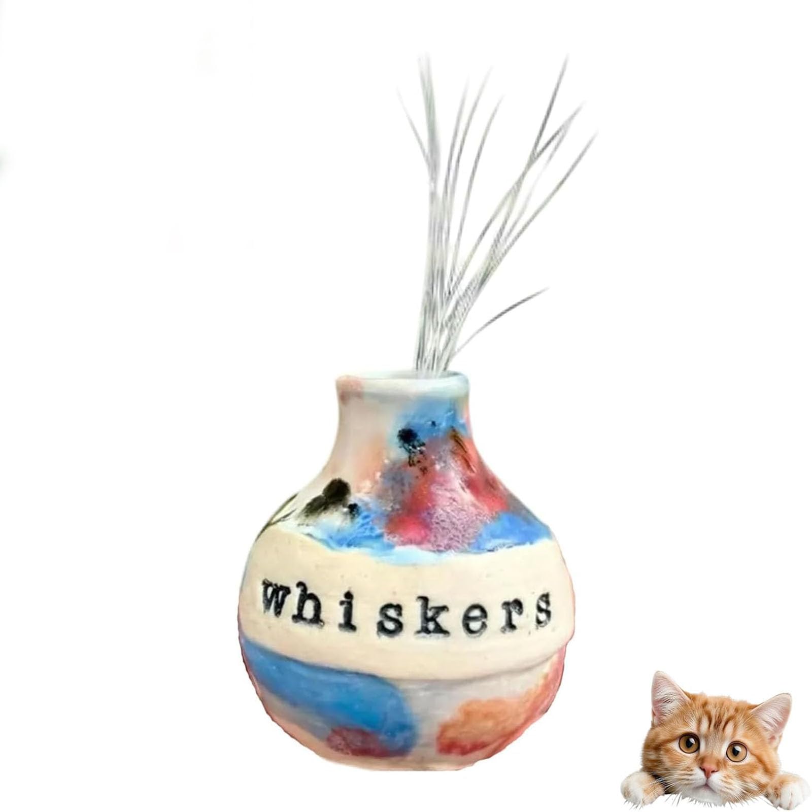 Hand-Thrown Whiskers Keepsake Vase, Cat Whisker Holder, Pet Memorial Keepsake Jars, Mini Flower Vase Cat Whisker Holder, Mini Cats Whiskers Collector Jar, Gifts for Cats Lovers (Multicolor)
