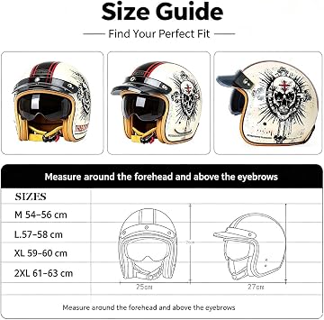 Motorcycle Open Face Helmet, German Style Vintage Motorbike Jet Helmet with Sun Visor, Retro 3/4 Open Face Design, ECE/DOT Approved Crash Jet Helmet for Men Women Road Legal