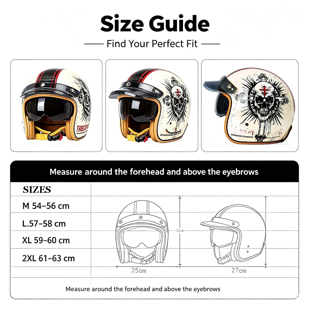 Vintage Jet Helm mit Visier, ECE/DOT genehmigt Motorrad Crash Jet Helm, Motorrad Open Face Helm, für Männer Frauen Road Legal, Retro 3/4 Open Face Design