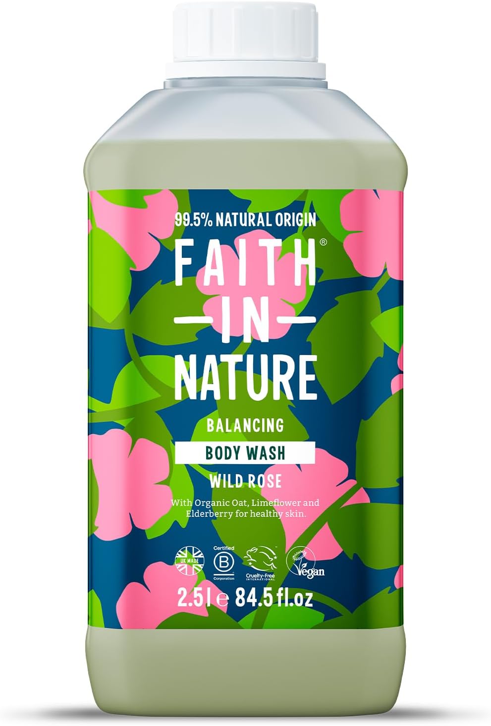 Natural Wild Rose Body Wash, Balacing Shower Gel, Vegan & Cruelty Free, No SLS or Parabens, 2.5L Refill