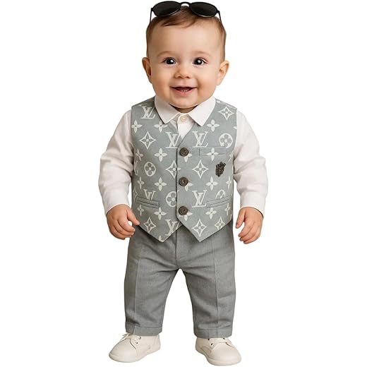 Boys 3-Piece Formal Waistcoat Suit Set, Grey
