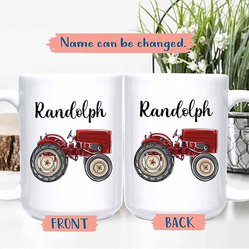 Miniatura 2 de Tazas de café blancas personalizadas con nombre a elegir con tractor rojo, tazas de regalo para hombres, mujeres, cumpleaños de agricultores, taza
