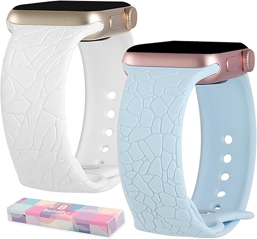 Miniatura 7 de Paquete de 2 correas de repuesto con patrón de mármol grabadas compatibles con Apple Watch Band de 1.496 pulgadas, 1.575 pulgadas, 1.614 pulgadas,