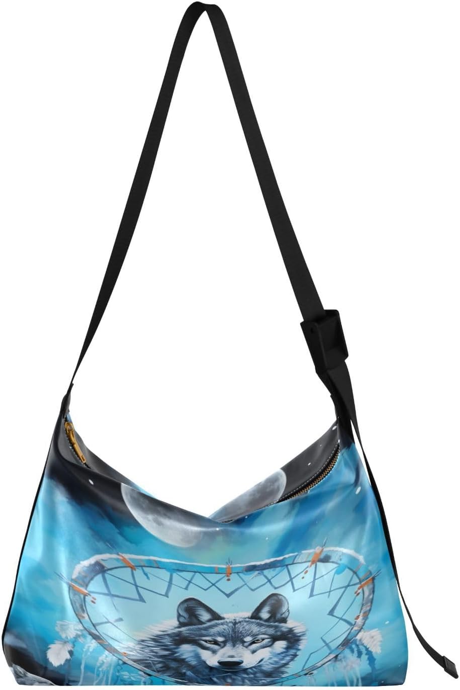 xigua Dream Catcher Wolf Shoulder Bag for Women Waterproof PU Leather Hobo Bags Crossbody Purse with Zipper Closure