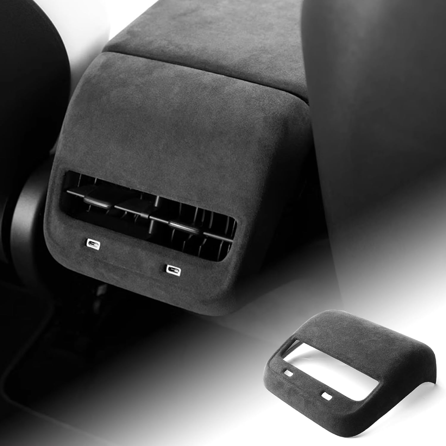 Car Rear Air Outlet Frame Panel Trim Stickers for Tesla Model 3 Y 2017 2018 2019 2020 2021 2022 2023 Italy Alcantara Style Interior Accessories（Black）