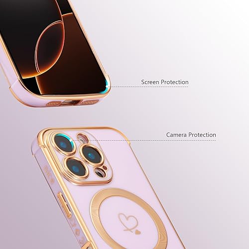 Miniatura 10 de ZTOFERA Funda magnética para iPhone 13 de 6.1 pulgadas compatible con MagSafe bonita funda con patrón de corazones de amor chapado con protección de